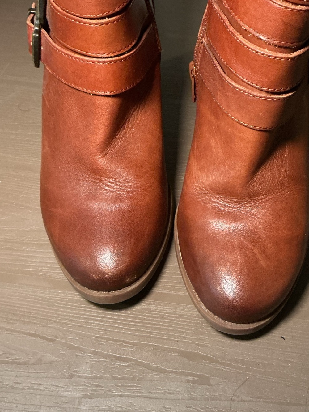 Women's Brown Buckle Strap Ankle Boots - Classic Heeled Booties - Picture 6 of 9